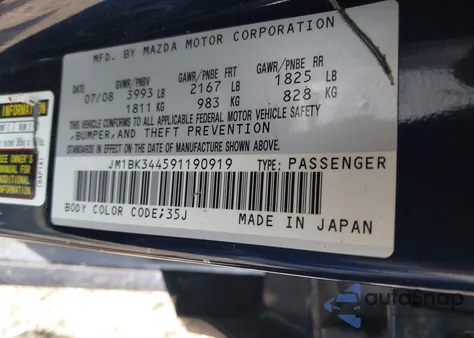 2009 Mazda Mazda3 S Touring из США, поврежденный, VIN JM1BK344591190919